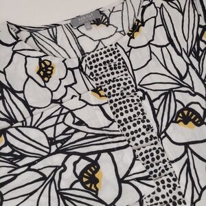 Habitat White Rayon Blend Abstract Print Scoop Neck Long Sleeve Blouse‎ Size S